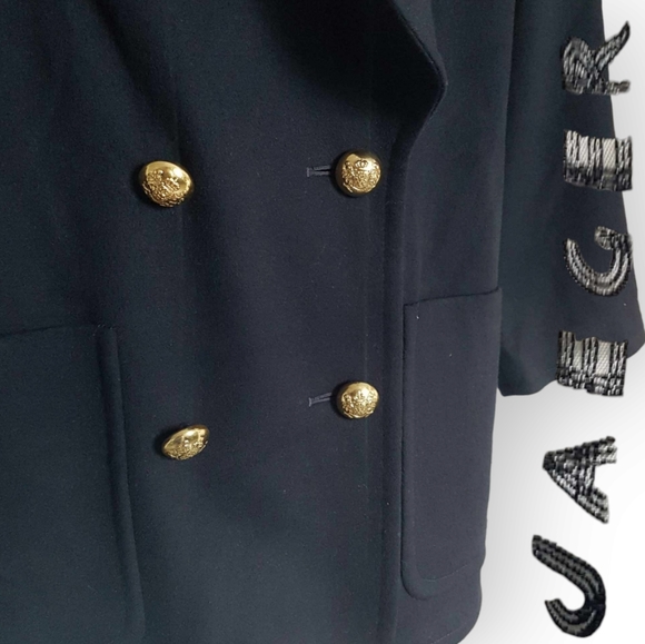 Vintage Jaeger navy double breasted long lapel oversized gold hardware wool med. - Picture 4 of 13